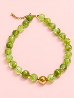 Hazel Green Beaded Gold Ball Necklace